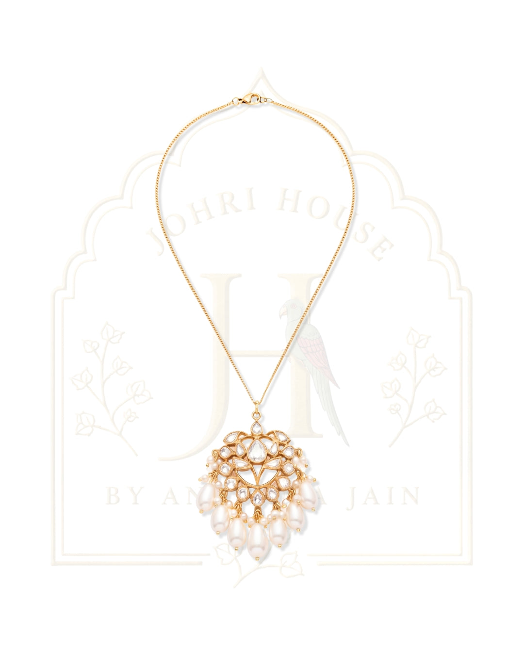 Suhana Floral Polki & Pearl Cascade Pendant