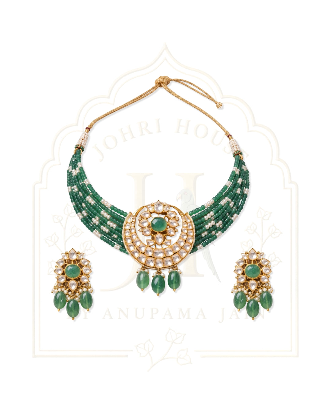 Emerald & Rose Pink Kundan Bridal Necklace Set