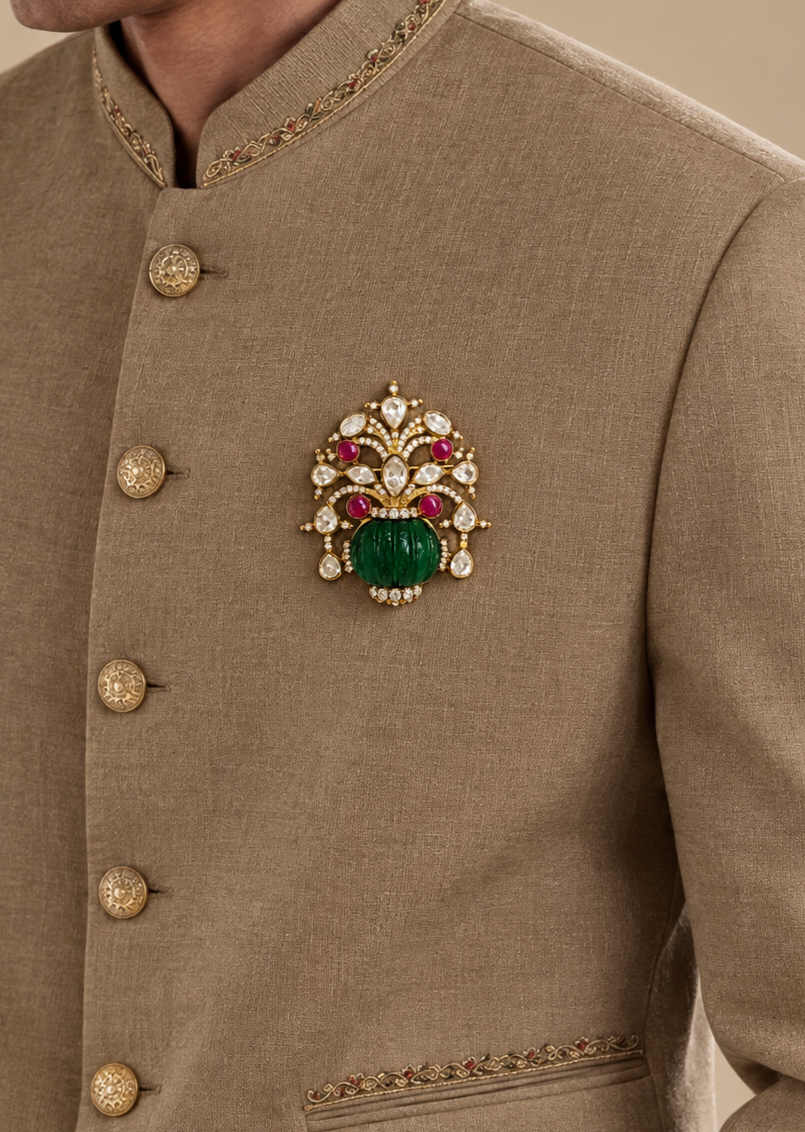 The Majestic Polki & Emerald Men's Brooch