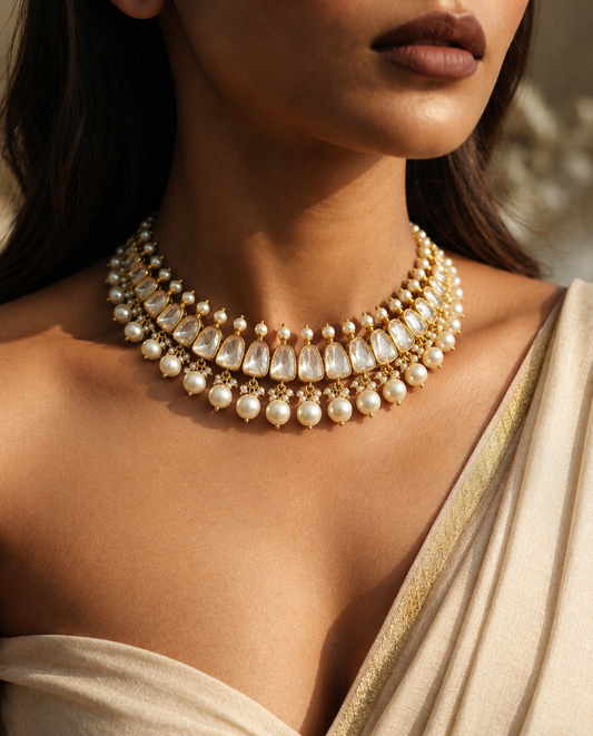 Rani Solitaire & Pearl Statement Necklace