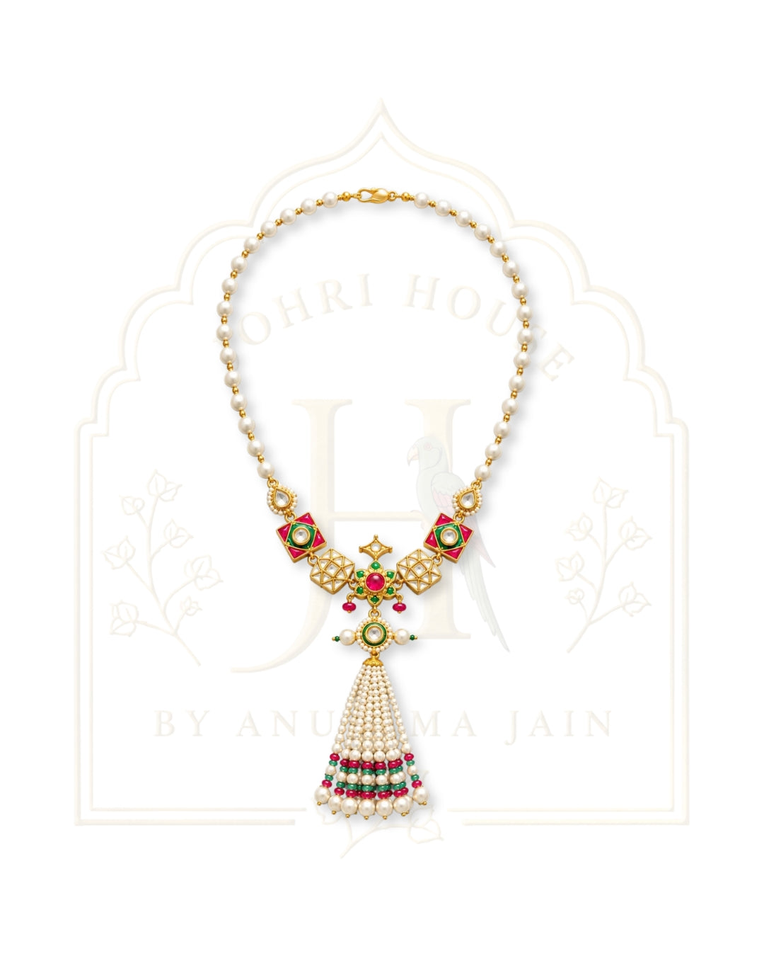 Tarini Pearl Lariat & Gemstone Tassel Necklace