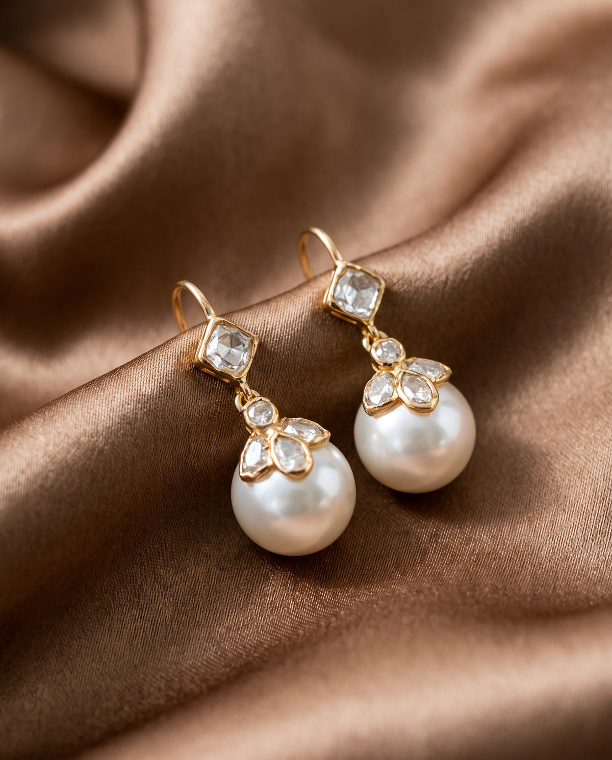 Pearl Moissanite Polki Drop Earrings