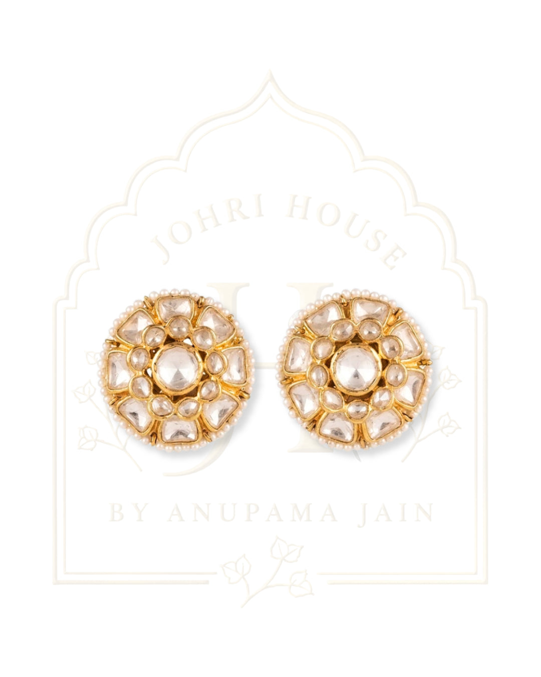 Pearl Polki Floral Stud Earrings