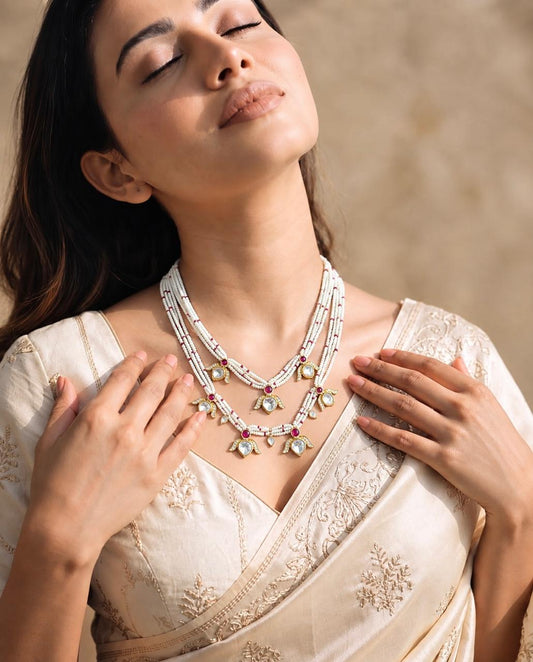 Moti Two-Layer Seed Pearl & Polki Necklace