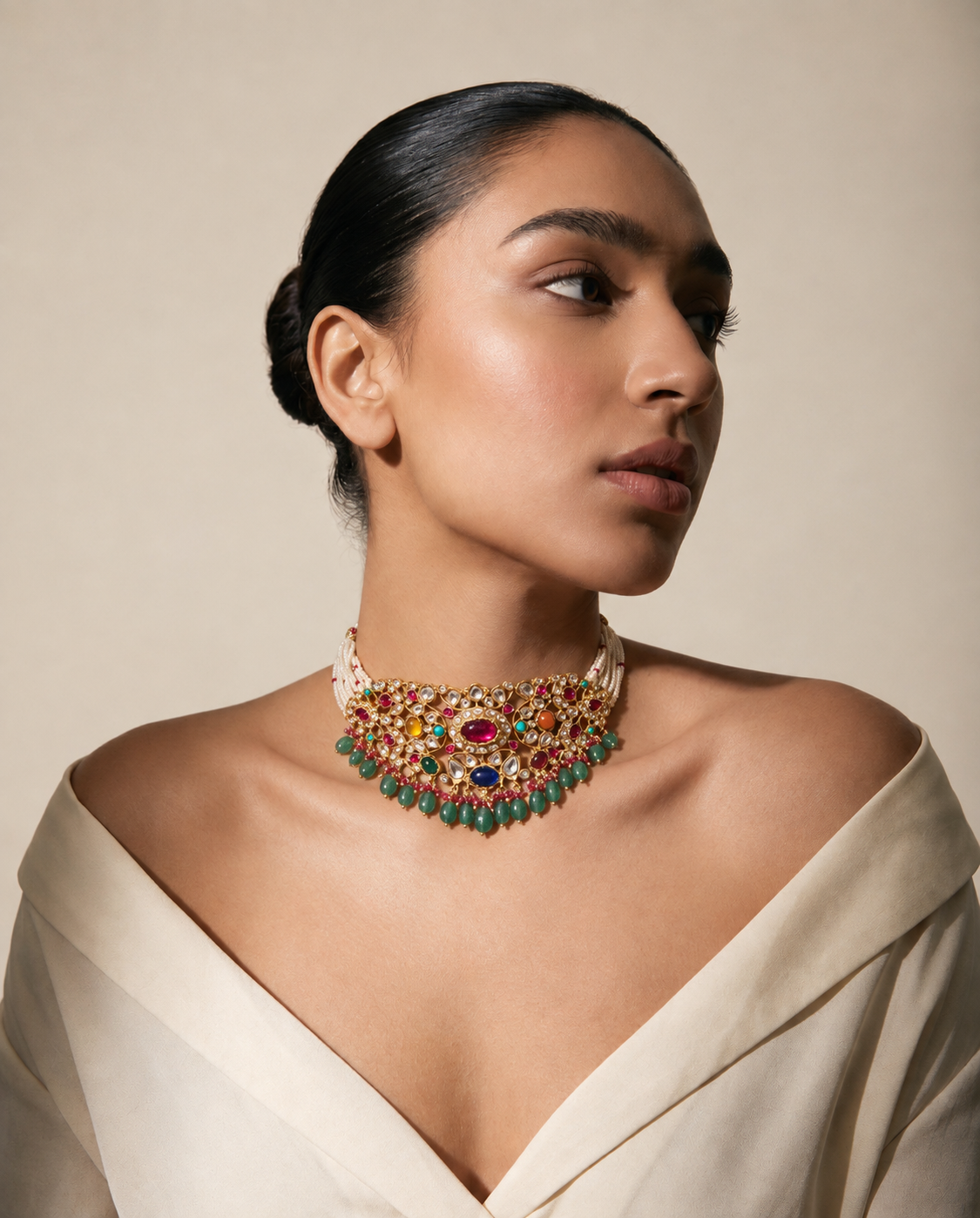 Navratna Regalia Pearl & Gemstone Choker