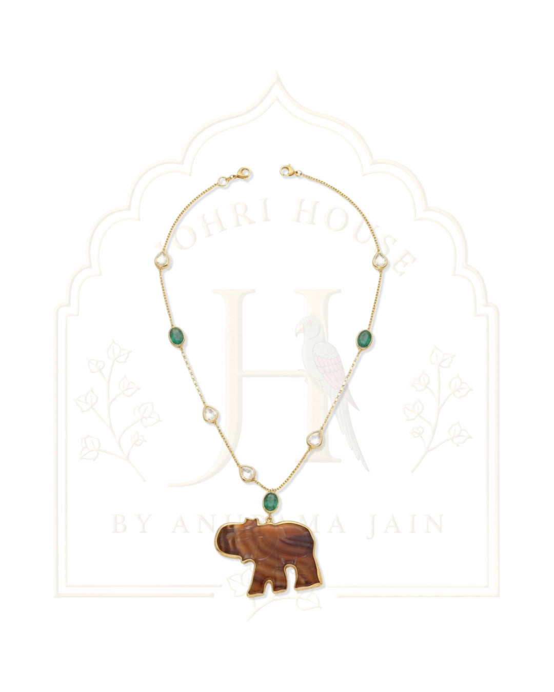 Gaja Hand-Carved Quartz Elephant & Polki Necklace