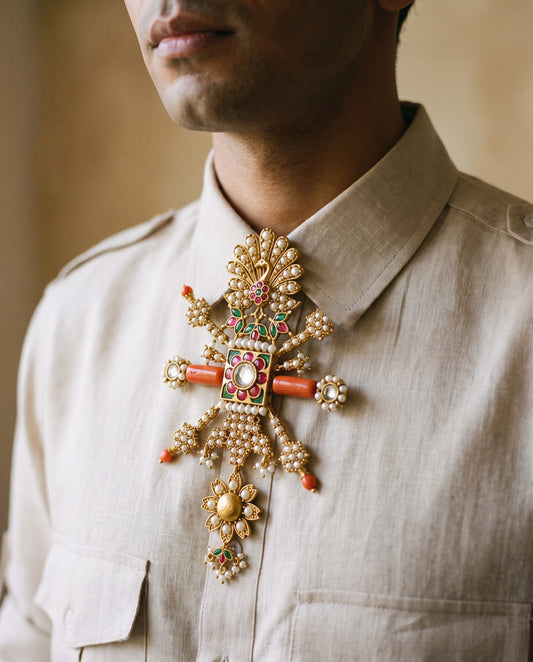 Mayura Coral & Basra Pearl Convertible Brooch Pendant
