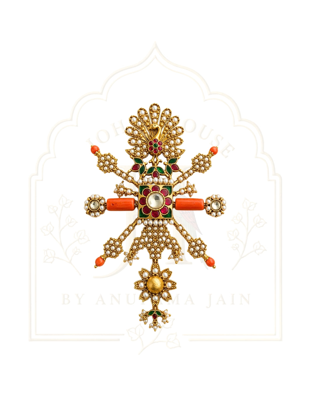Mayura Coral & Basra Pearl Convertible Brooch Pendant