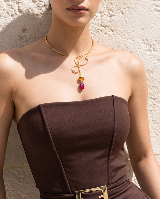 Soma Citrine & Ruby Open-Collar Necklace