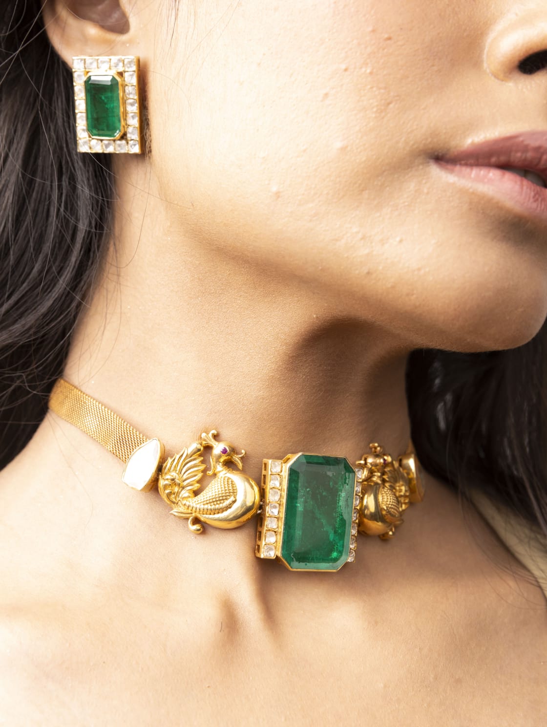 Emerald-Cut Pendant Gold Chain Choker