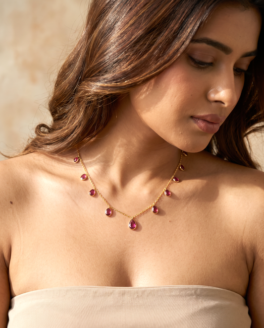Gulabi Faceted Tourmaline Drop Fine Chain