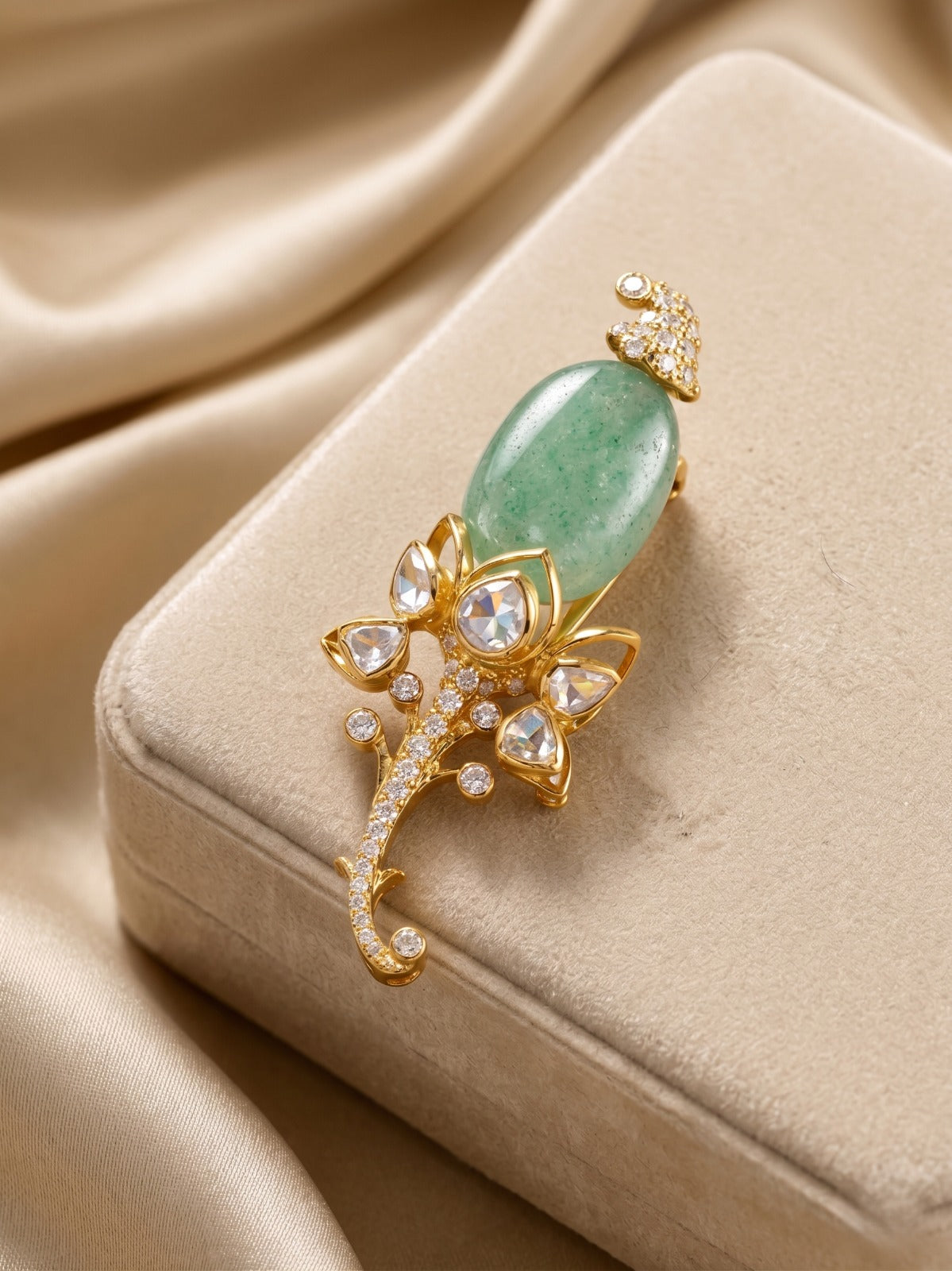 Classic Floral Jade & Polki Pin