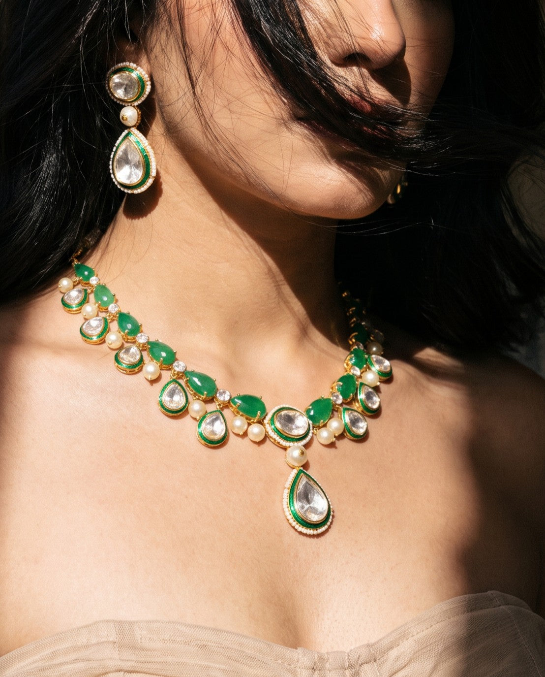 Royal Emerald Meenakari & Polki Set