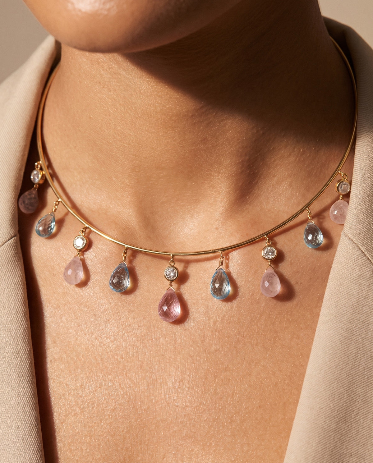 Neelamari Rose Quartz & Aquamarine Neckwire