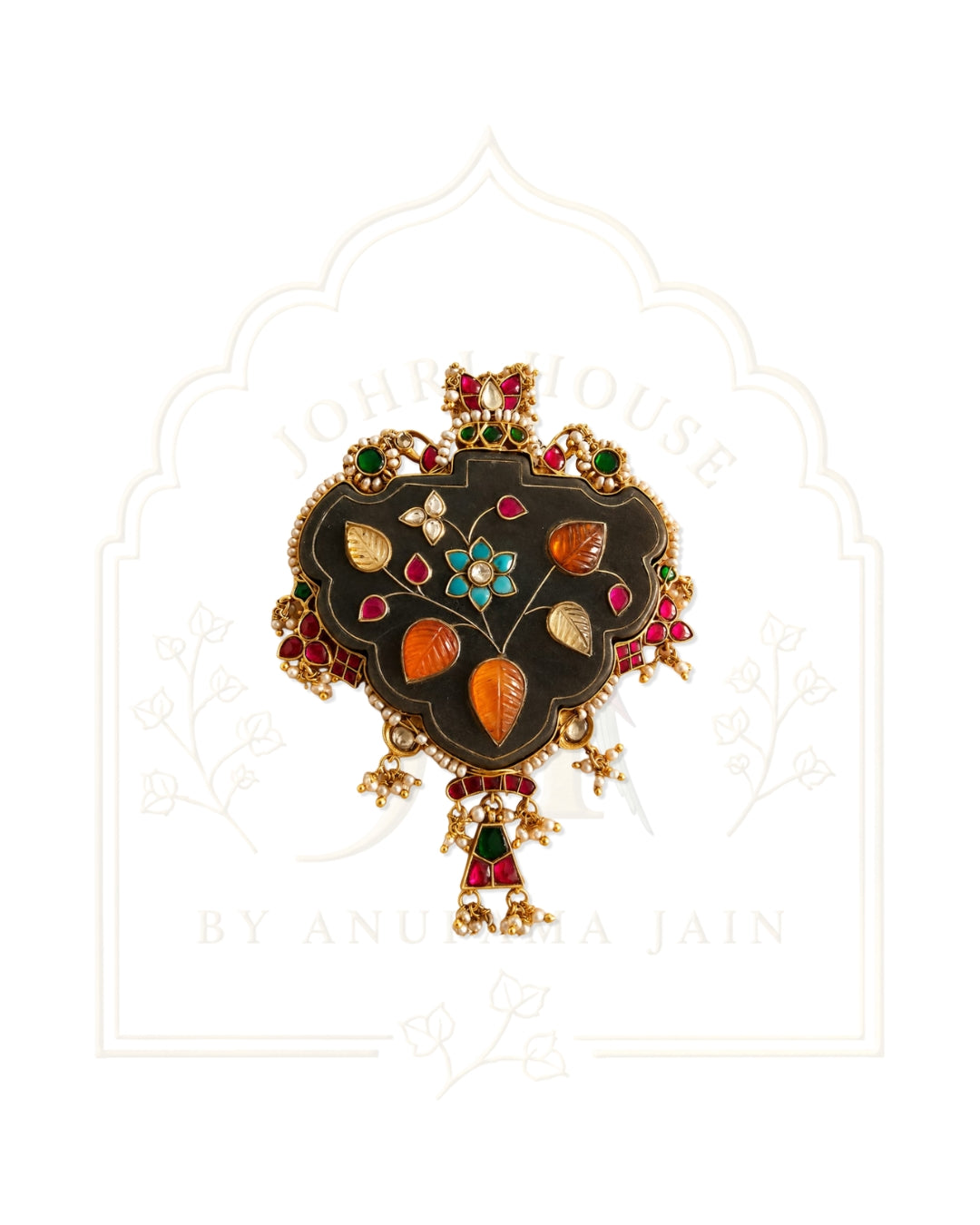 Parijat Carved Jade & Gemstone Heritage Pendant
