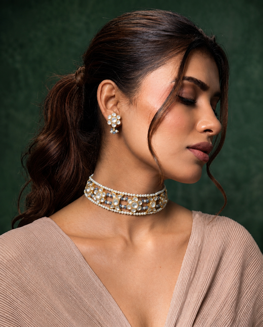 Domed Jaipur Kundan Tassel Necklace Set