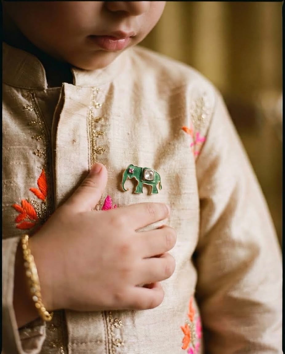 Kids Green Elephant Enamel Brooch