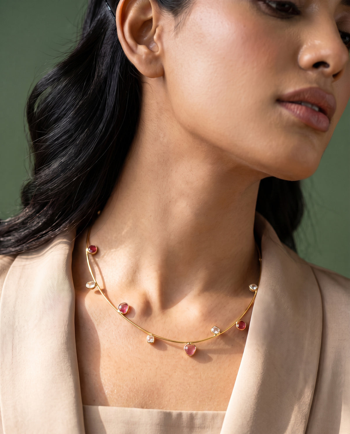 Zoya Tourmaline & Polki Gold-Lined Necklace