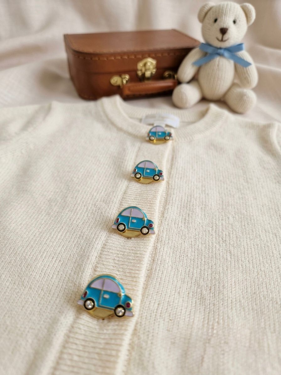Playful Blue Car Cardigan Buttons