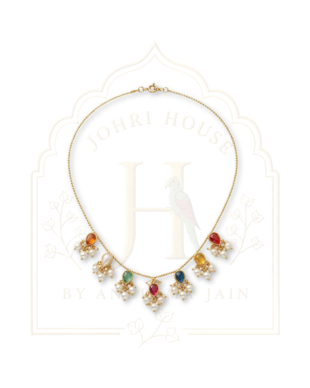 Navya Navratna & Pearl Cluster Necklace