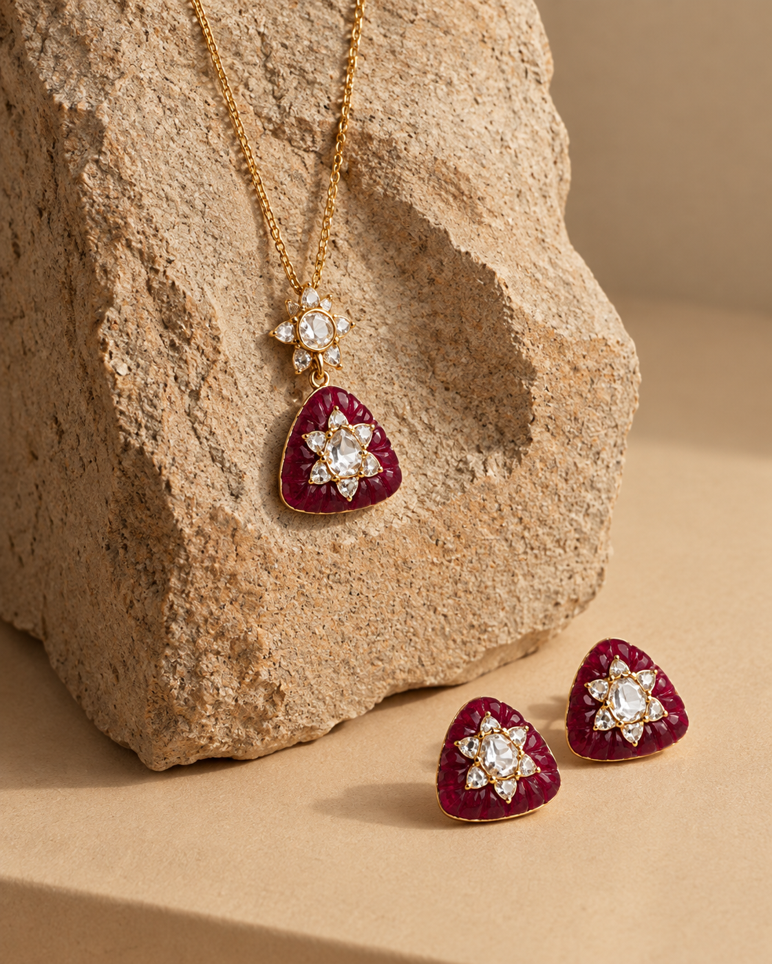 The Celestial Trillion Pendant & Earring Set