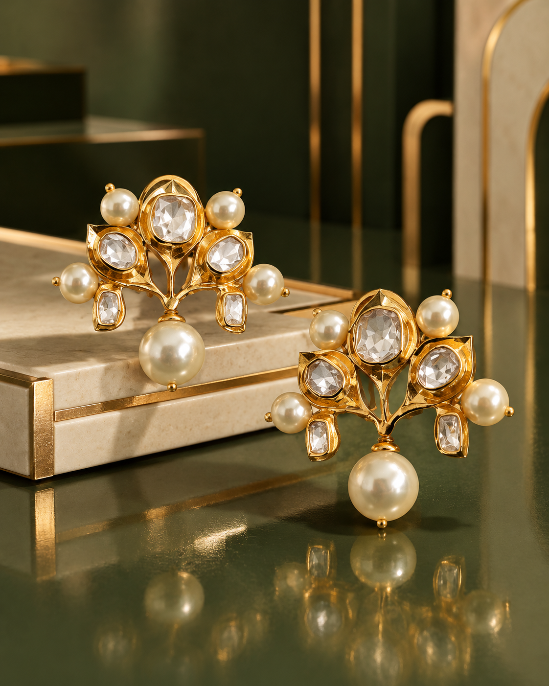 Royal Pearl & Polki Floral Earrings