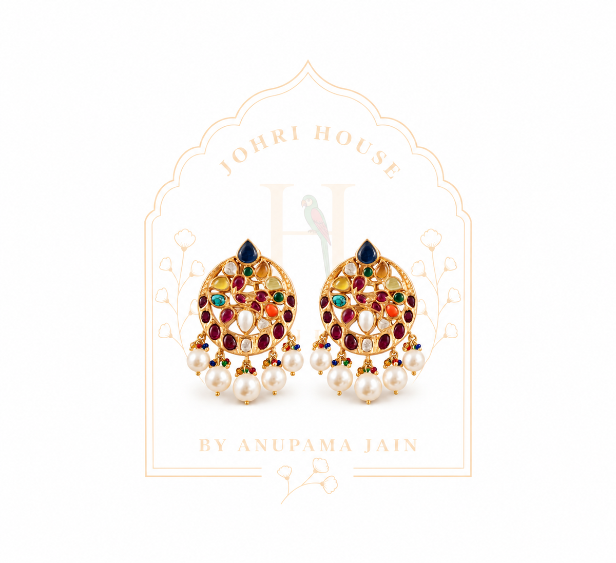 Navratan Pearl Statement Earrings