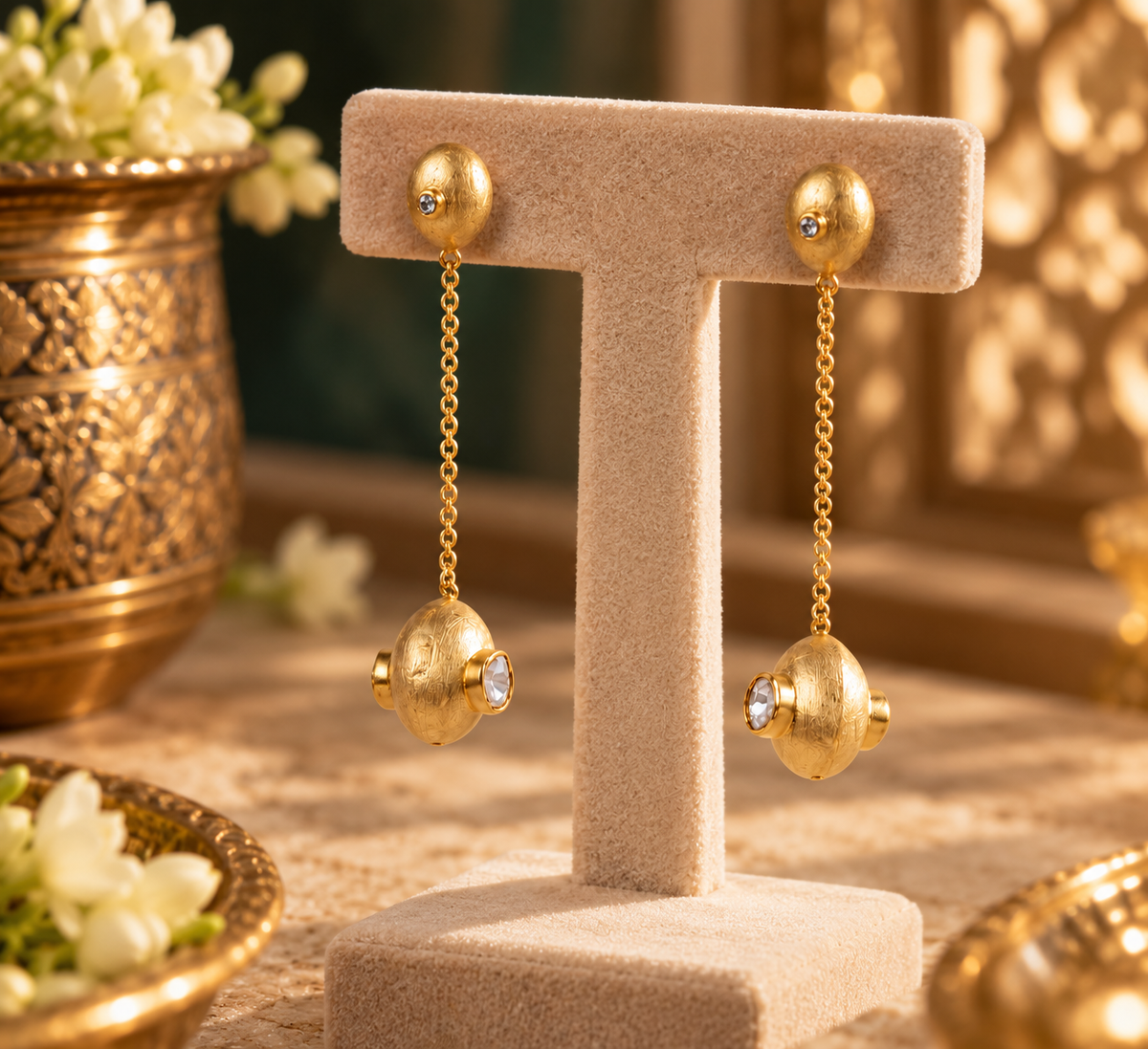 Textured Gold Drop Earrings