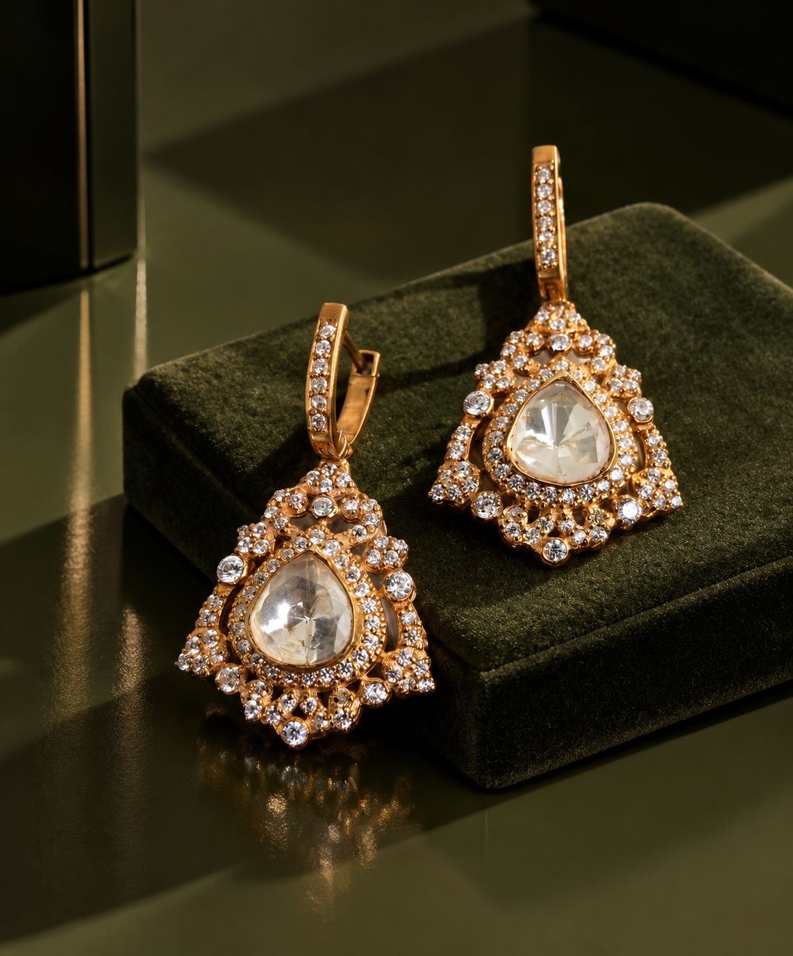 Regal Teardrop Polki Earrings