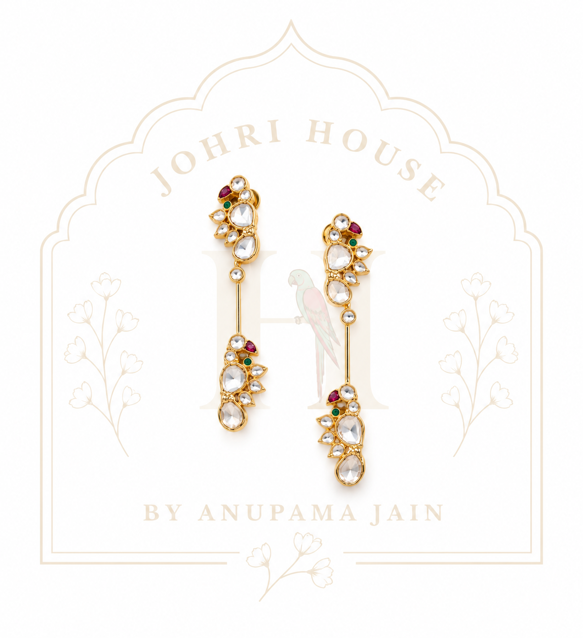 Parrot Polki Cascade Earrings
