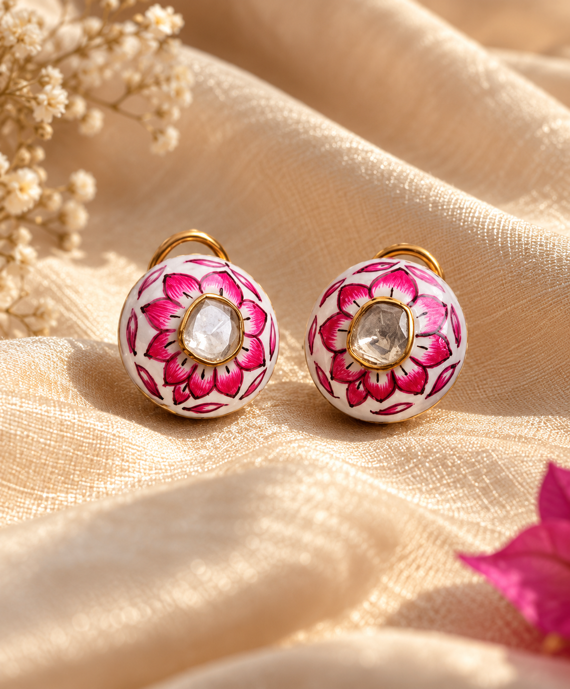 Pink Floral Enamel Earrings